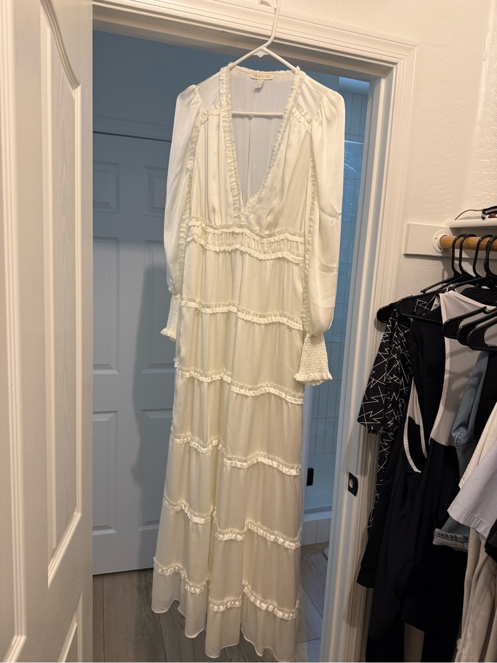 Chelsea & Violet Silk White Ruffle Maxi Dress